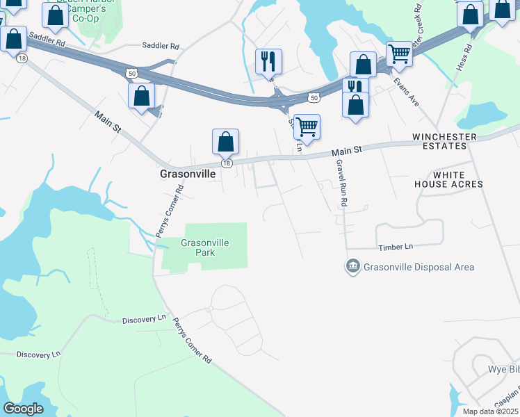 map of restaurants, bars, coffee shops, grocery stores, and more near 126 Jacks Way in Grasonville