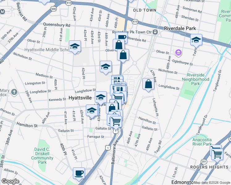 map of restaurants, bars, coffee shops, grocery stores, and more near 101 Independence Avenue Southeast in Washington