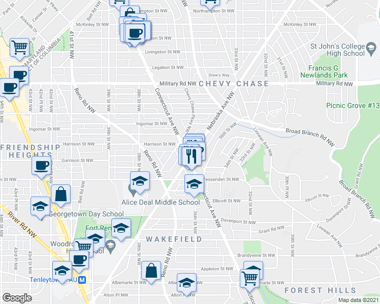 map of restaurants, bars, coffee shops, grocery stores, and more near 101 Independence Avenue Southeast in Washington