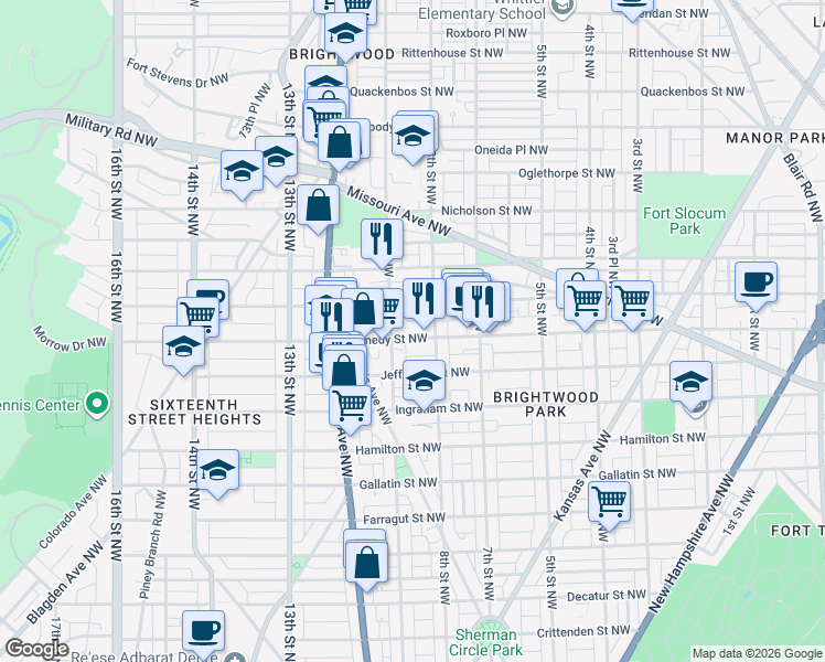 map of restaurants, bars, coffee shops, grocery stores, and more near 101 Independence Avenue Southeast in Washington