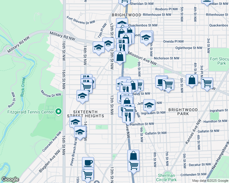 map of restaurants, bars, coffee shops, grocery stores, and more near 5507 13th Street Northwest in Washington
