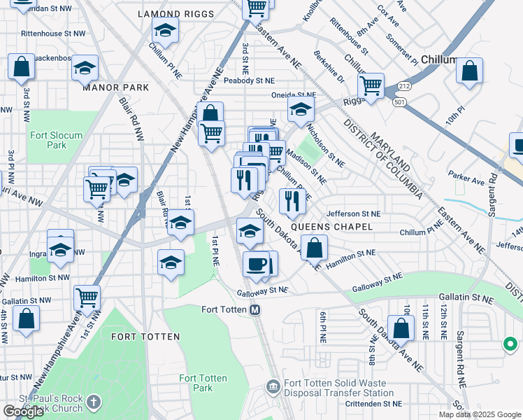 map of restaurants, bars, coffee shops, grocery stores, and more near in Washington