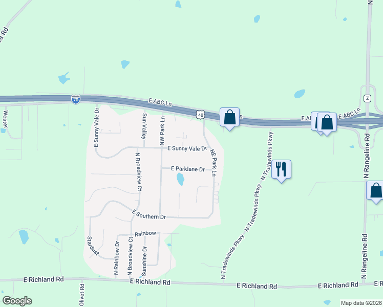 map of restaurants, bars, coffee shops, grocery stores, and more near 7680 East Sunny Vale Drive in Columbia