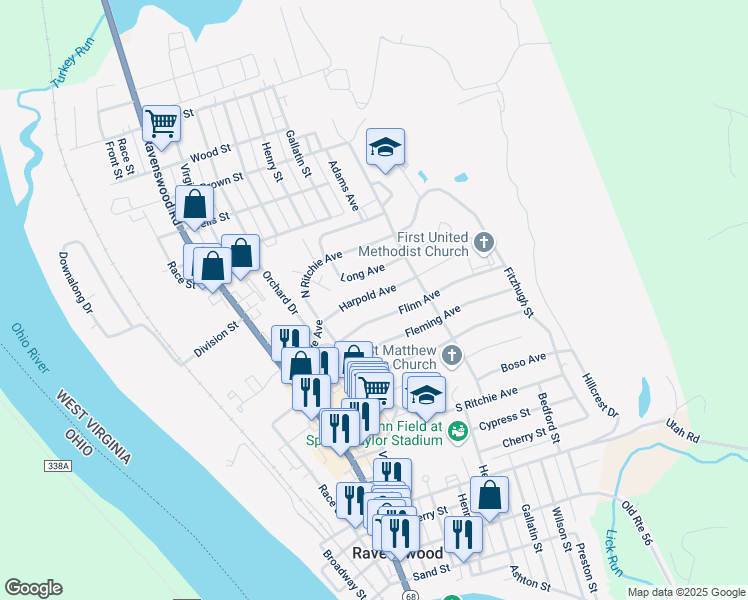 map of restaurants, bars, coffee shops, grocery stores, and more near 514 Harpold Avenue in Ravenswood