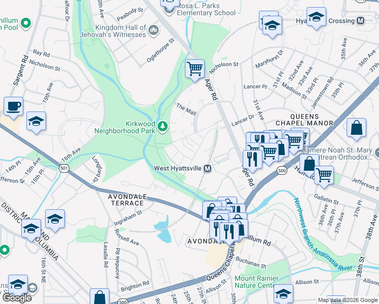 map of restaurants, bars, coffee shops, grocery stores, and more near 101 Independence Avenue Southeast in Washington