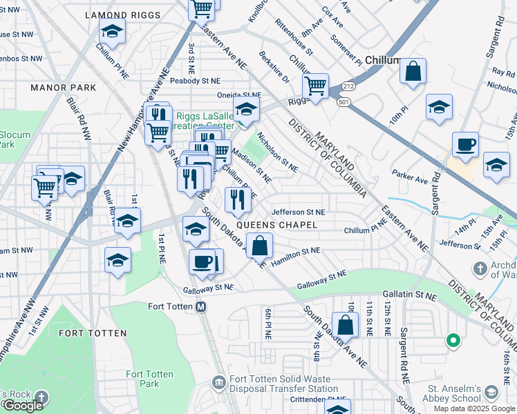 map of restaurants, bars, coffee shops, grocery stores, and more near 101 Independence Avenue Southeast in Washington