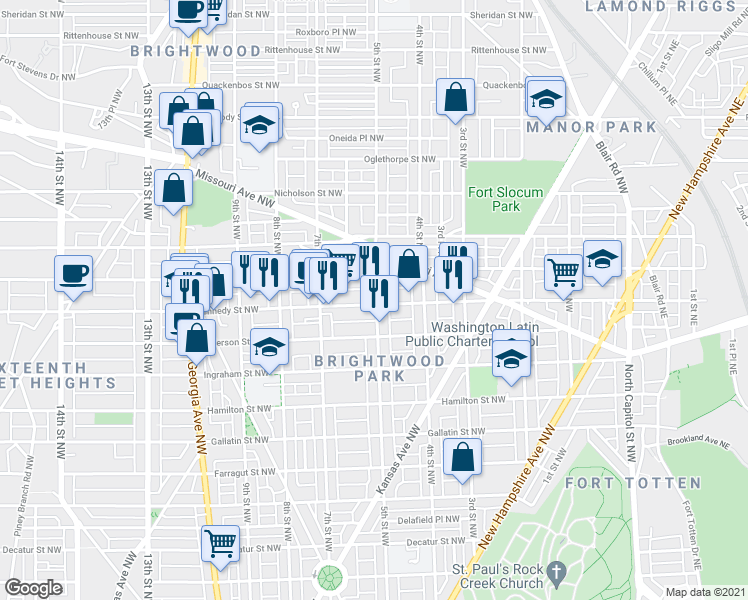 map of restaurants, bars, coffee shops, grocery stores, and more near 101 Independence Avenue Southeast in Washington