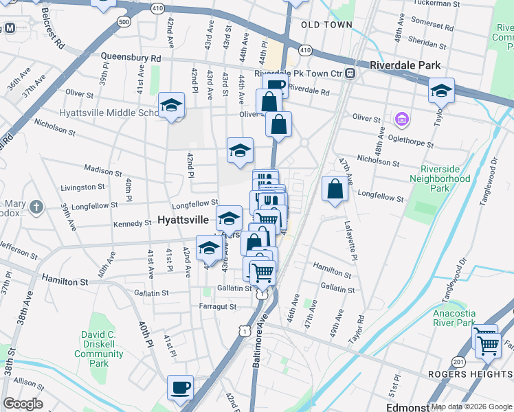 map of restaurants, bars, coffee shops, grocery stores, and more near 101 Independence Avenue Southeast in Washington