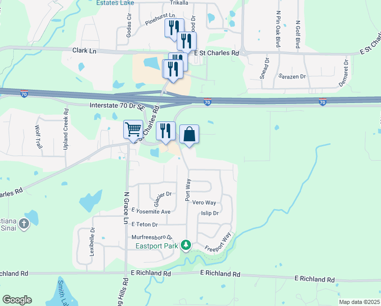map of restaurants, bars, coffee shops, grocery stores, and more near 5710 Bull Run Drive in Columbia