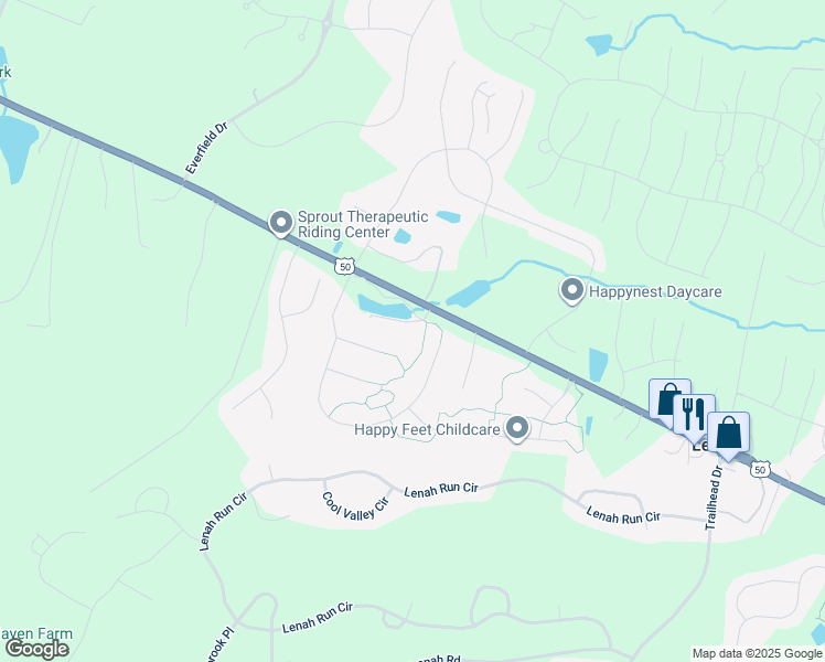 map of restaurants, bars, coffee shops, grocery stores, and more near 23886 Nightingale Lane in Aldie