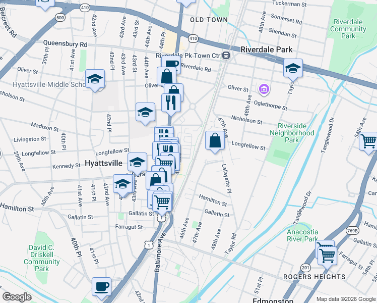 map of restaurants, bars, coffee shops, grocery stores, and more near 101 Independence Avenue Southeast in Washington