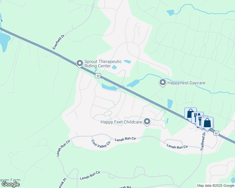 map of restaurants, bars, coffee shops, grocery stores, and more near 23886 Nightingale Lane in Aldie