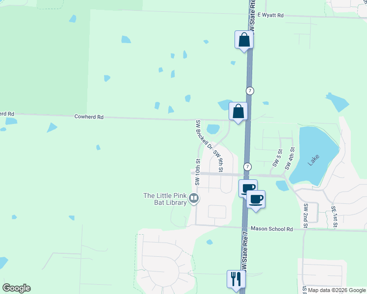 map of restaurants, bars, coffee shops, grocery stores, and more near 25803 Cowherd Road in Lee's Summit