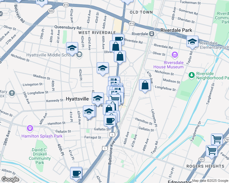 map of restaurants, bars, coffee shops, grocery stores, and more near 101 Independence Avenue Southeast in Washington