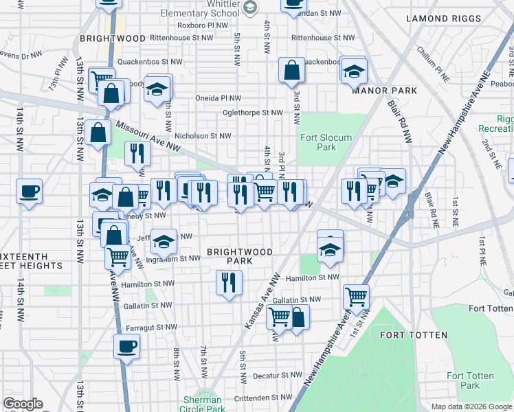 map of restaurants, bars, coffee shops, grocery stores, and more near 101 Independence Avenue Southeast in Washington