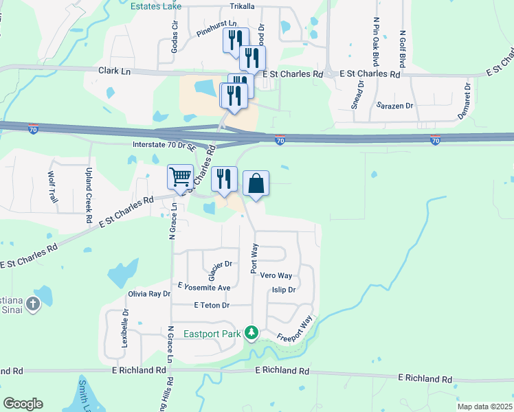 map of restaurants, bars, coffee shops, grocery stores, and more near 5710 Bull Run Drive in Columbia