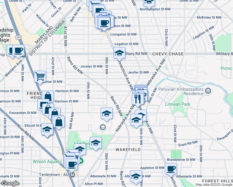 map of restaurants, bars, coffee shops, grocery stores, and more near 3718 Harrison Street Northwest in Washington