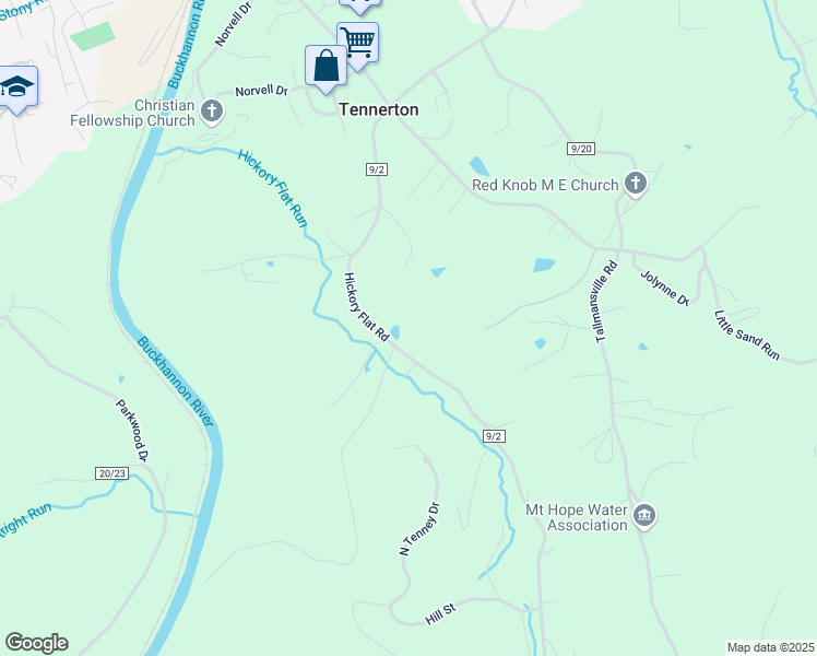 map of restaurants, bars, coffee shops, grocery stores, and more near 575 Hickory Flat Rd in Buckhannon