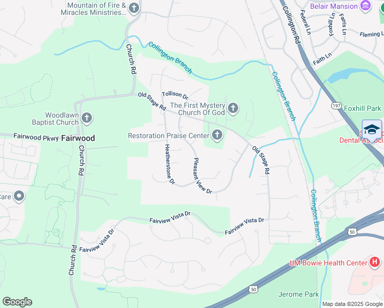 map of restaurants, bars, coffee shops, grocery stores, and more near 14105 Pleasant View Drive in Bowie