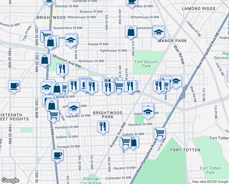 map of restaurants, bars, coffee shops, grocery stores, and more near 101 Independence Avenue Southeast in Washington