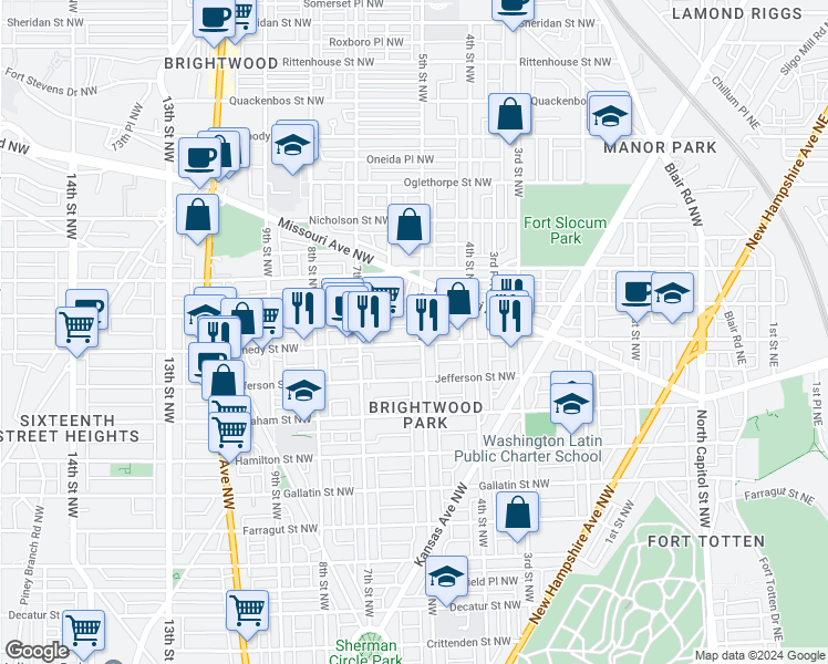 map of restaurants, bars, coffee shops, grocery stores, and more near 101 Independence Avenue Southeast in Washington