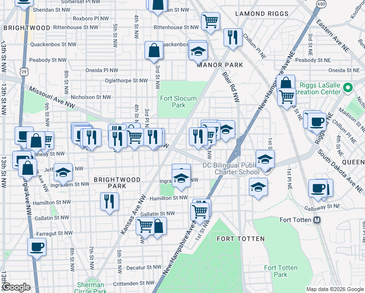 map of restaurants, bars, coffee shops, grocery stores, and more near 101 Independence Avenue Southeast in Washington