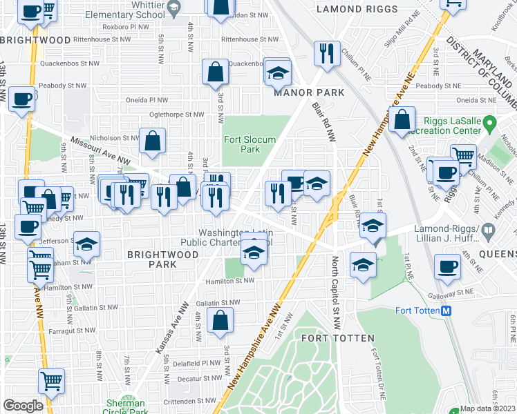 map of restaurants, bars, coffee shops, grocery stores, and more near 101 Independence Avenue Southeast in Washington