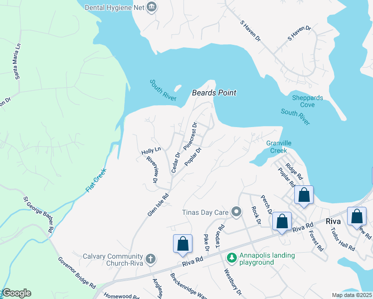 map of restaurants, bars, coffee shops, grocery stores, and more near 2751 Pinecrest Drive in Riva