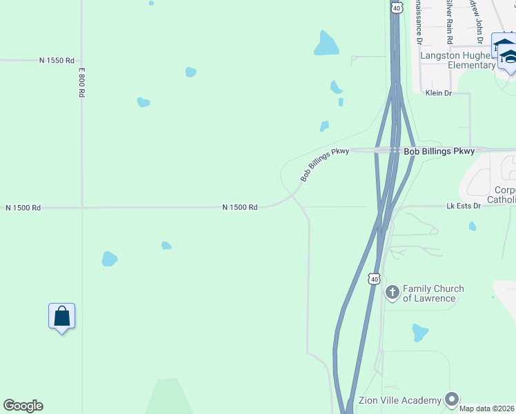 map of restaurants, bars, coffee shops, grocery stores, and more near 945 North 1500 Road in Lawrence