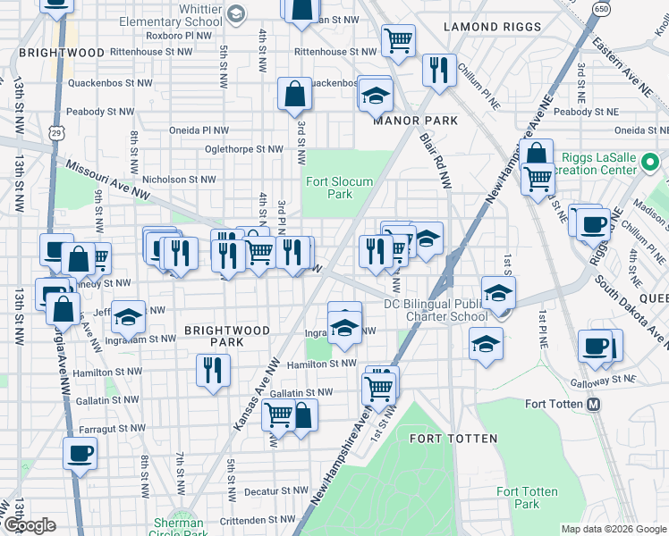 map of restaurants, bars, coffee shops, grocery stores, and more near 101 Independence Avenue Southeast in Washington