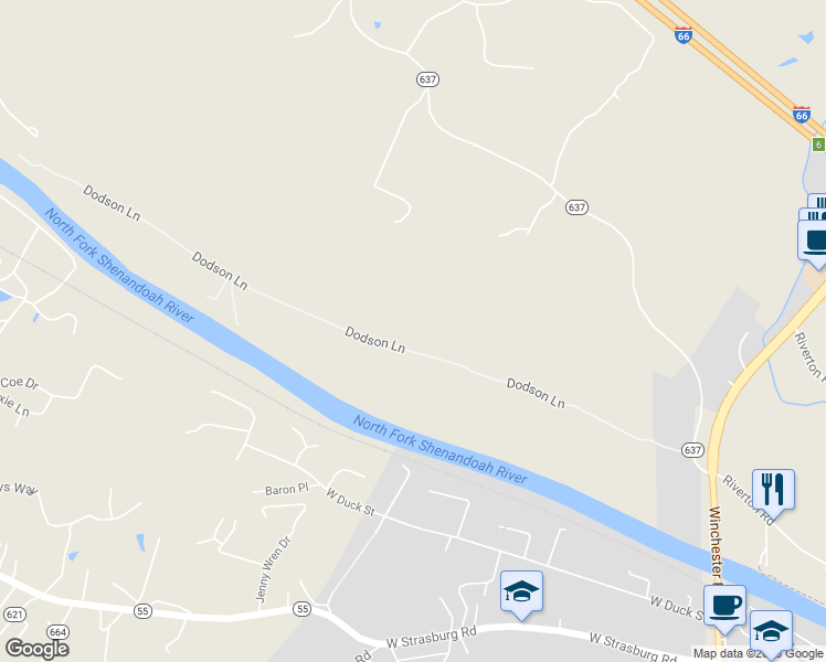 map of restaurants, bars, coffee shops, grocery stores, and more near 388 Dodson Lane in Front Royal