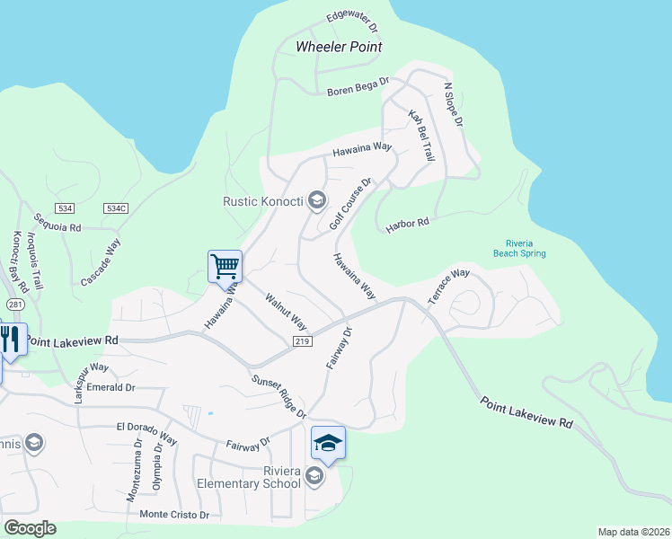 map of restaurants, bars, coffee shops, grocery stores, and more near 10590 Point Lakeview Road in Kelseyville