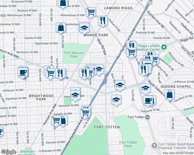 map of restaurants, bars, coffee shops, grocery stores, and more near 101 Independence Avenue Southeast in Washington