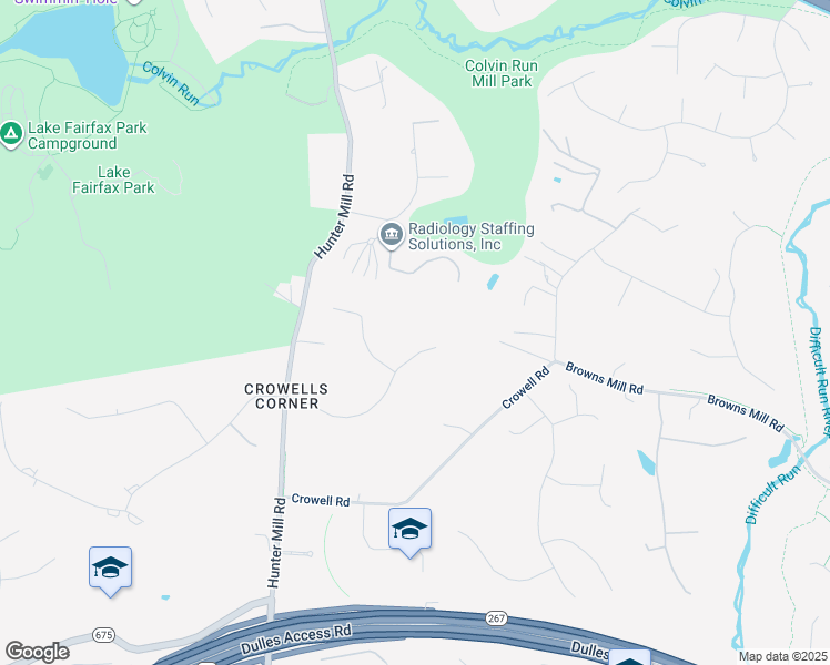 map of restaurants, bars, coffee shops, grocery stores, and more near 10504 Hunting Crest Lane in Vienna