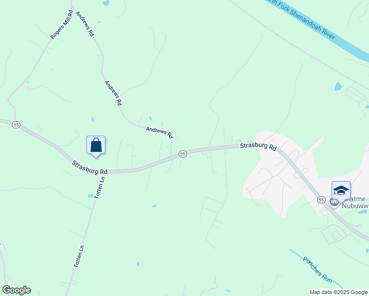 map of restaurants, bars, coffee shops, grocery stores, and more near 2428 Strasburg Road in Front Royal