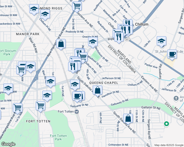 map of restaurants, bars, coffee shops, grocery stores, and more near 101 Independence Avenue Southeast in Washington