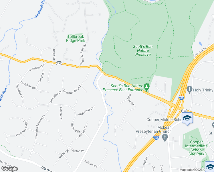 map of restaurants, bars, coffee shops, grocery stores, and more near 7417 Georgetown Court in McLean