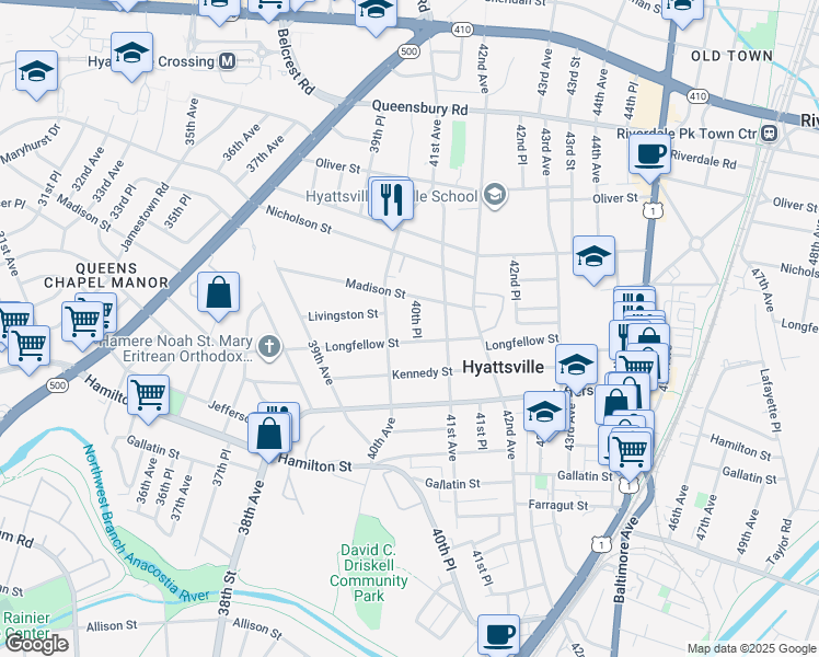 map of restaurants, bars, coffee shops, grocery stores, and more near 101 Independence Avenue Southeast in Washington