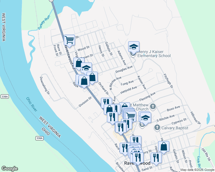 map of restaurants, bars, coffee shops, grocery stores, and more near 14 North Ritchie Avenue in Ravenswood
