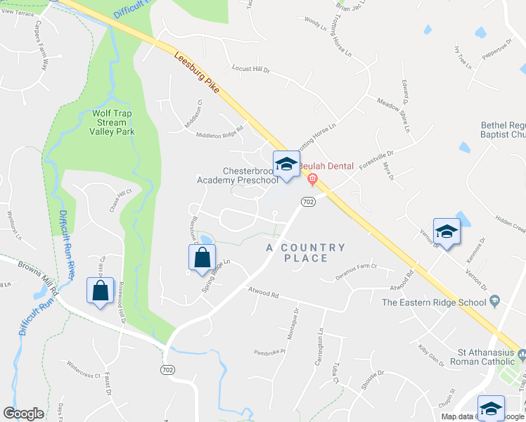 map of restaurants, bars, coffee shops, grocery stores, and more near 9638 Maymont Drive in Vienna
