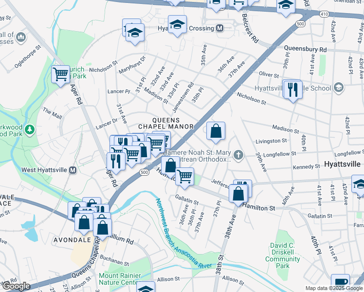 map of restaurants, bars, coffee shops, grocery stores, and more near 101 Independence Avenue Southeast in Washington