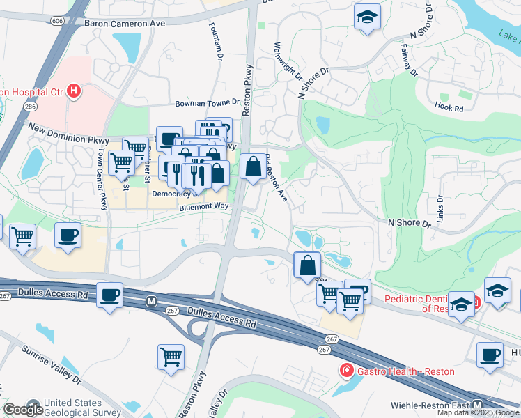 map of restaurants, bars, coffee shops, grocery stores, and more near 1855 Stratford Park Place in Reston