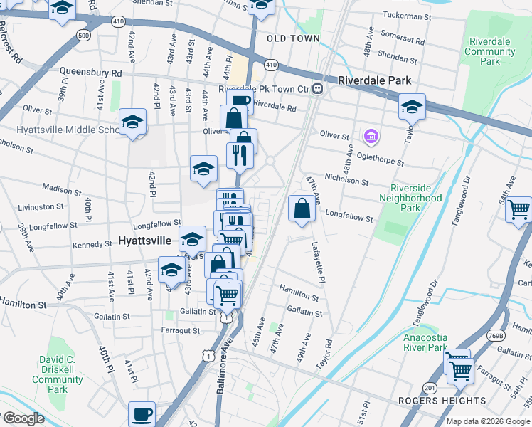 map of restaurants, bars, coffee shops, grocery stores, and more near 101 Independence Avenue Southeast in Washington