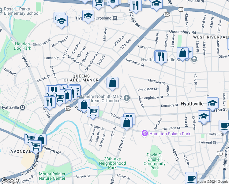 map of restaurants, bars, coffee shops, grocery stores, and more near 101 Independence Avenue Southeast in Washington