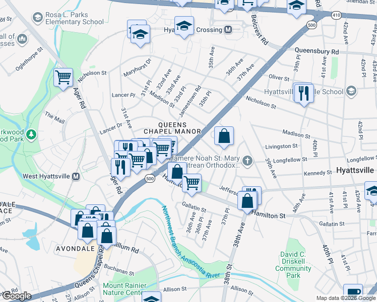 map of restaurants, bars, coffee shops, grocery stores, and more near 101 Independence Avenue Southeast in Washington
