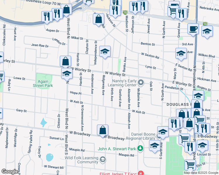 map of restaurants, bars, coffee shops, grocery stores, and more near 306 Hirth Avenue in Columbia
