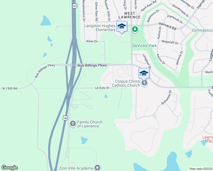 map of restaurants, bars, coffee shops, grocery stores, and more near 945-951 North 1500 Road in Lawrence