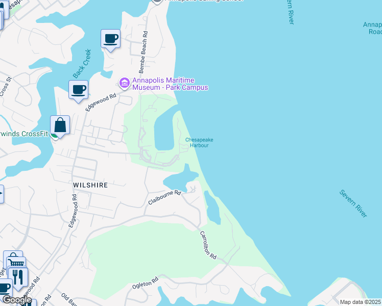 map of restaurants, bars, coffee shops, grocery stores, and more near 2131 Beach Village Court in Annapolis