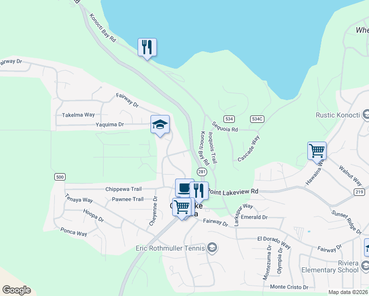 map of restaurants, bars, coffee shops, grocery stores, and more near 5088 Tenino Way in Kelseyville