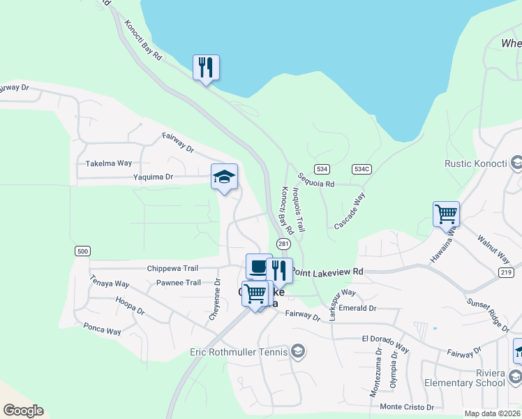 map of restaurants, bars, coffee shops, grocery stores, and more near 5088 Tenino Way in Kelseyville